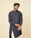 Midnight Blue Grid Patterned Kurta Set